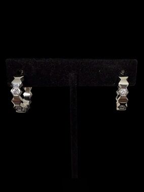 J23. Stainless Steel Honeycomb & Zirconia Earrings - No Cancels